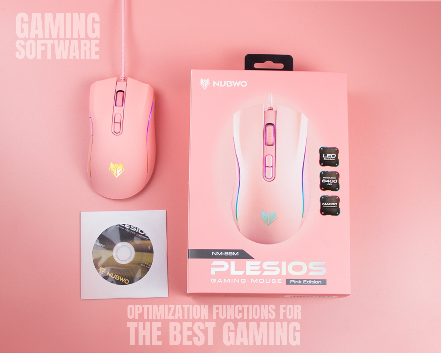 NM-89M Pink Edition NUBWO PLESIOS GAMING MOUSE MACRO SKU-02535