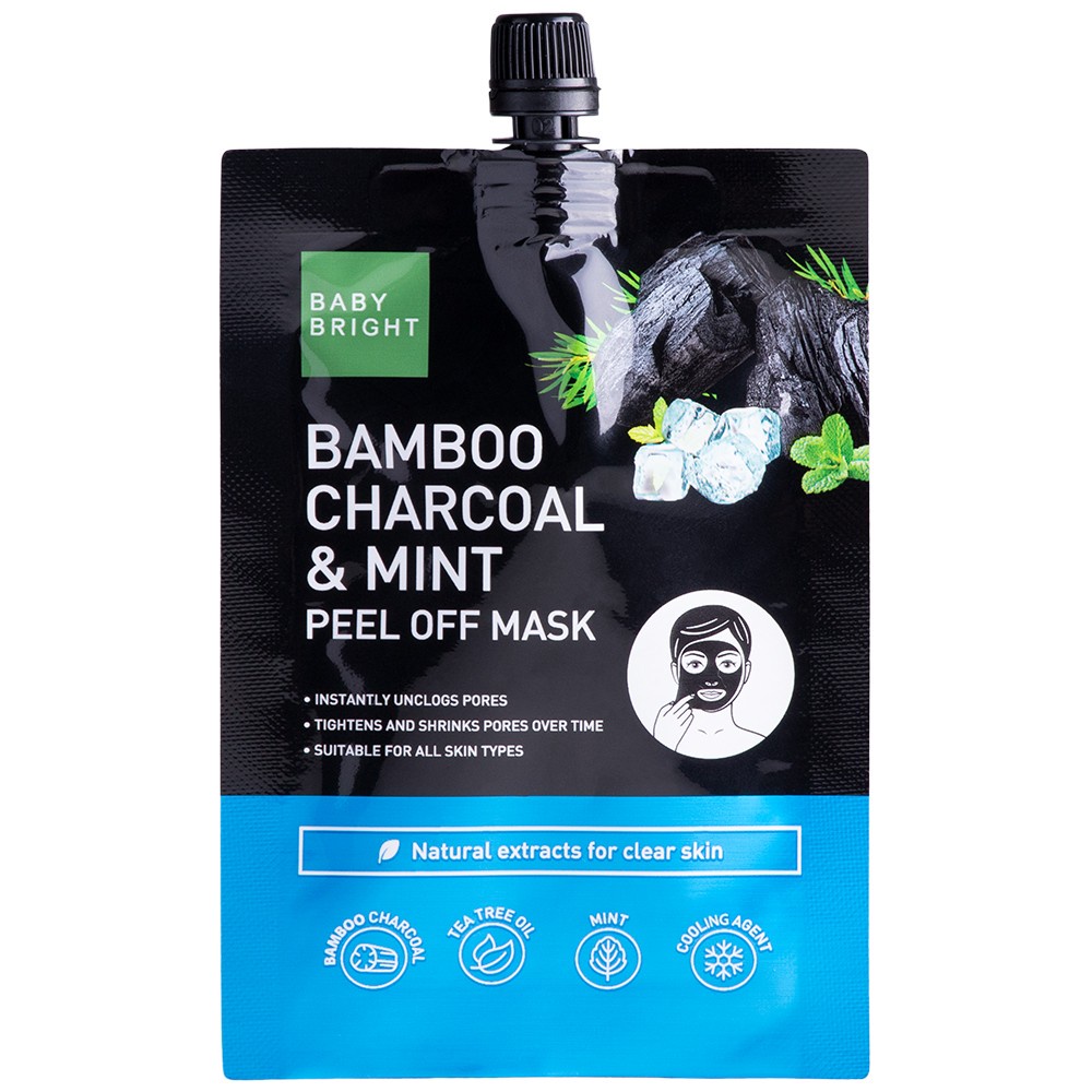 (6ซอง/กล่อง) Baby Bright Bamboo Charcoal & Mint Peel Off Mask เบบี้ไบร์ท มาส์กลอกสิวเสี้ยน สูตรเย็น 10 กรัม