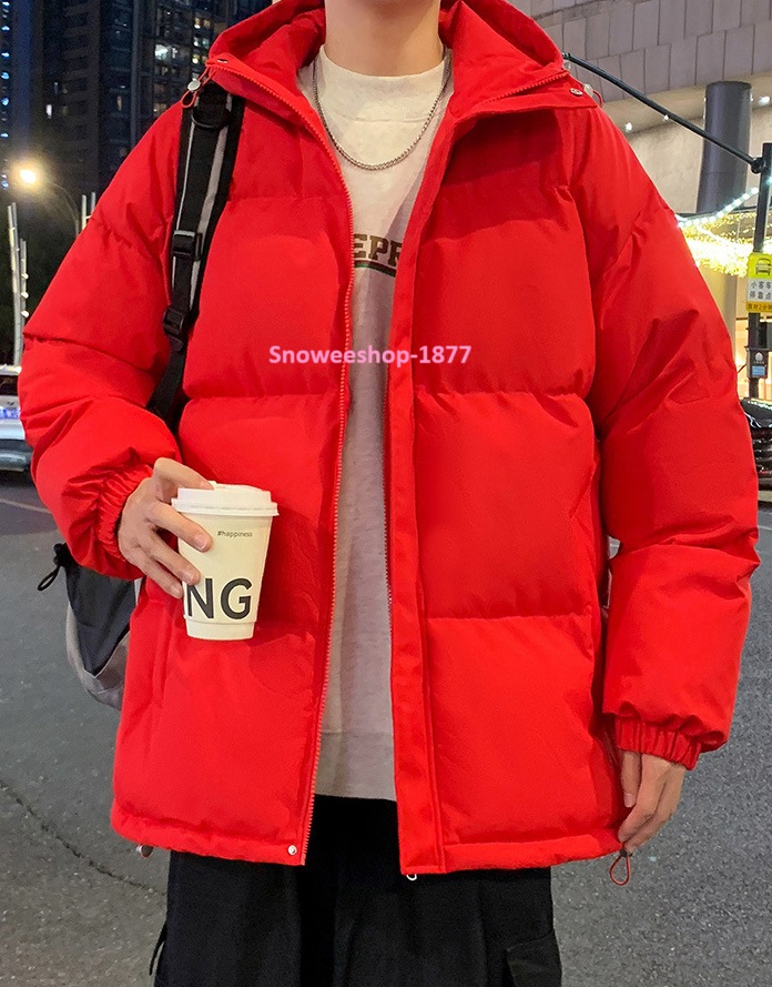 เสื้อดาวน์สำหรับผู้ชาย สำหรับใส่เที่ยวต่างประเทศลุยหิมะ หรืออากาศติดลบ ผ้าฝ้ายเคลือบสารสะท้อนหยดน้ำ บุในขนเป็ดสังเคราะห์ ทรงโอเวอร์ไซ เสื้อกันหนาวสไตล์เกาหลี มี 4 สี