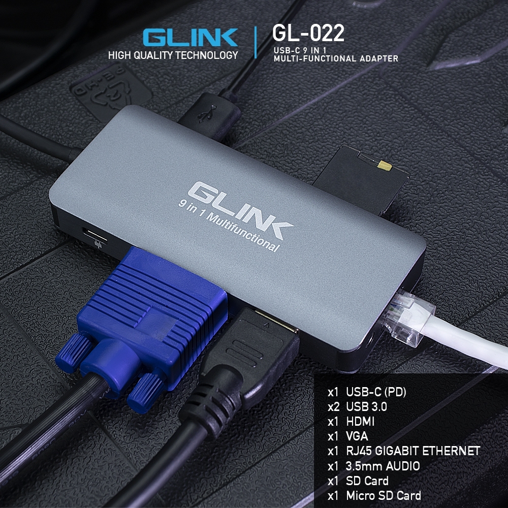 GLINK GL-022 GLINK USB-C 9 IN 1 MULTIFUNCTIONAL ADAPTER CA-TC-GL-GL022