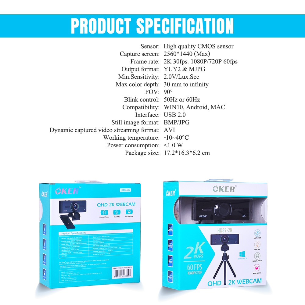 HD-89-2K OKER WEBCAM FULL 1080P/720P 60fps SKU-02926