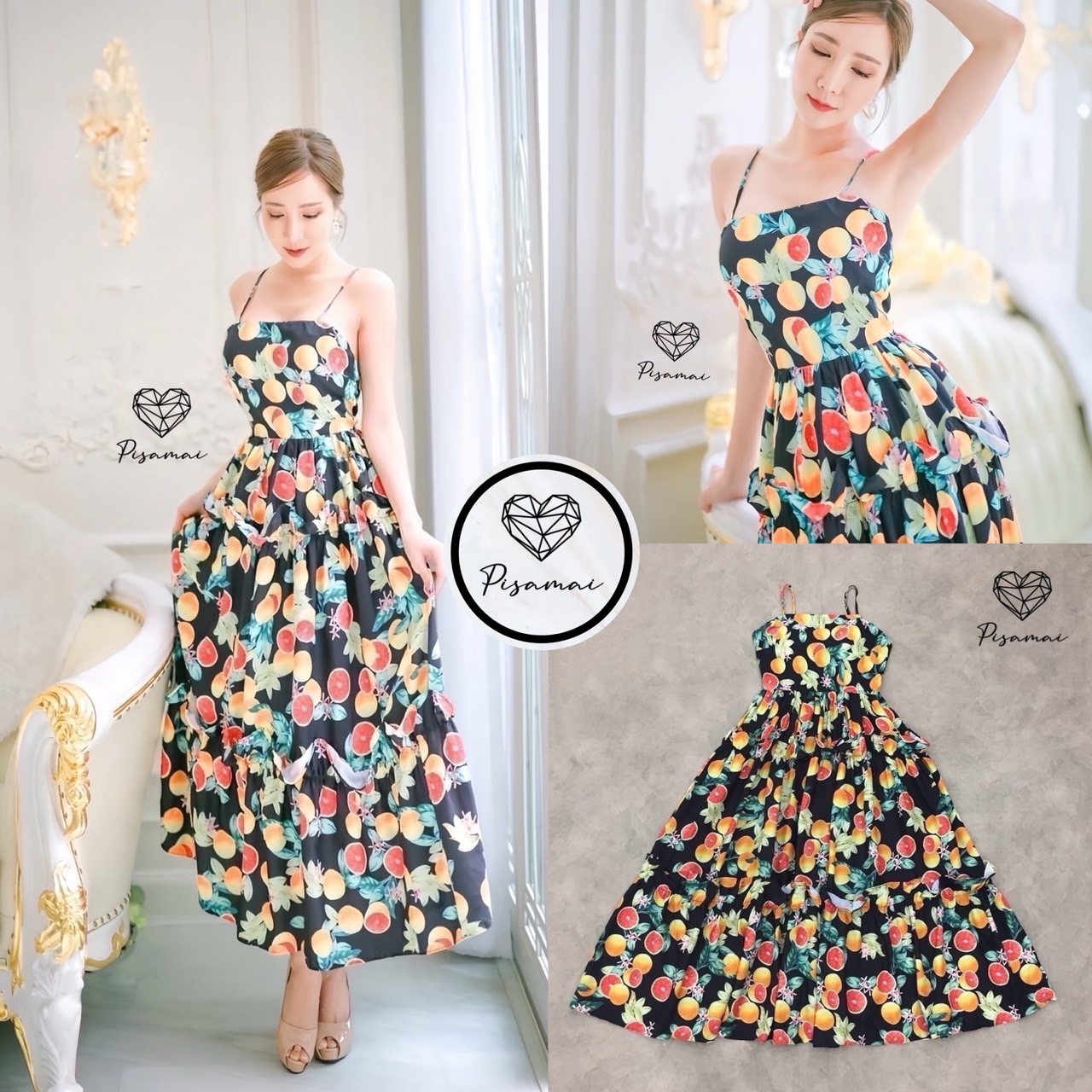 เดรสสายเดี่ยวตัวยาวลายส้มสีสันสดใส เหมาะกับsummerนี้ มากๆค่าใส่vacayถ่ายรูปกับแก๊งค์เพื่อนๆไม่มีผิดหวังเลยค่า