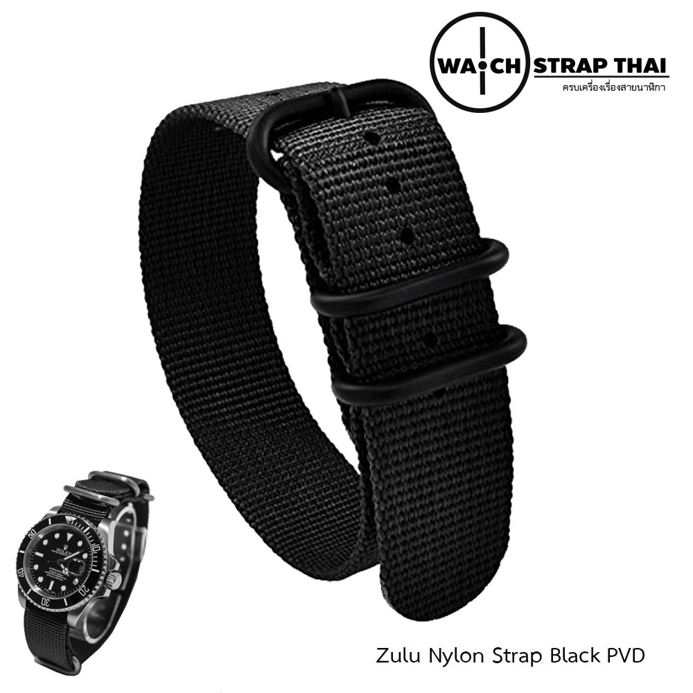 สายนาฬิกาซูลูหัว บัคเคิลดำ สายนาฬิกาผ้าไนลอน Black Zulu Nylon Watch Strap Black Buckle สีดำ มีขนาด 20 , 22 mm
