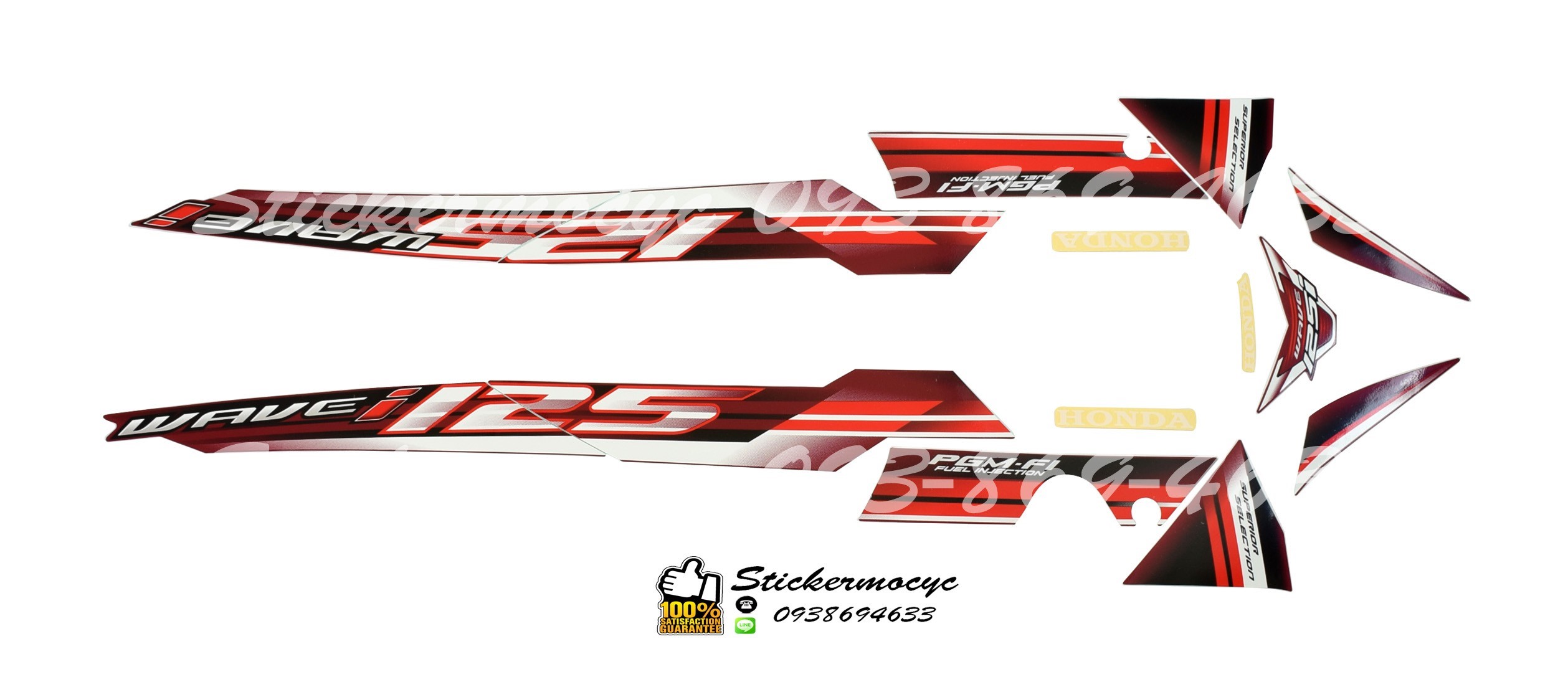 Sticker 3M HONDA Wave 125 I ปี 2010 รุ่น 9 ติดรถสี แดง (เคลือบเงา) สติ๊กเกอร์ 3 M แท้ สติ๊กเกอร์ติดมอไซค์ ฮอนด้า เวฟ