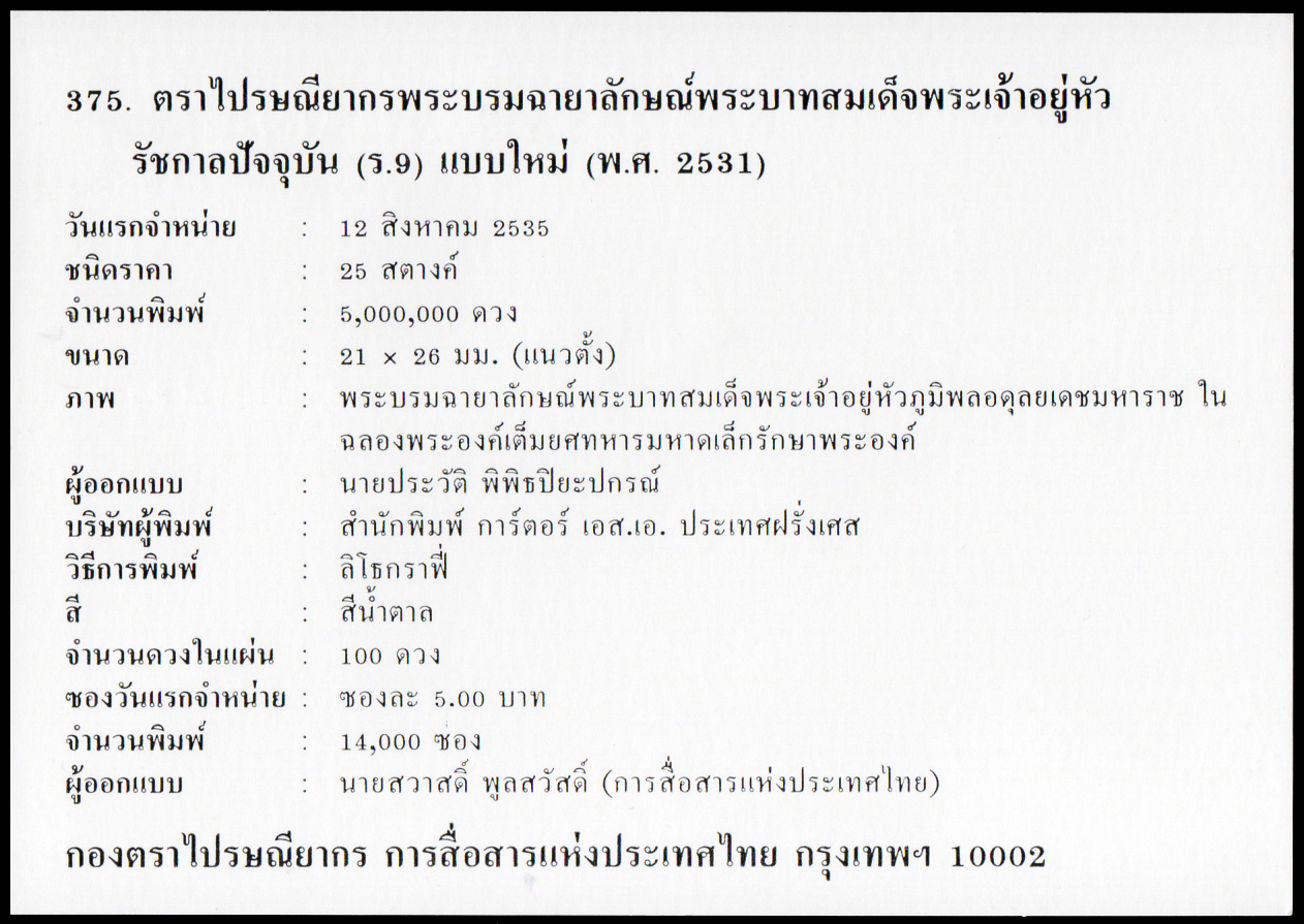 ซองวันแรกจำหน่ายพระบรมฉายาลักษณ์พระบาทสมเด็จพระเจ้าอยู่หัวรัชกาลที่ ๙ พ.ศ. 2531