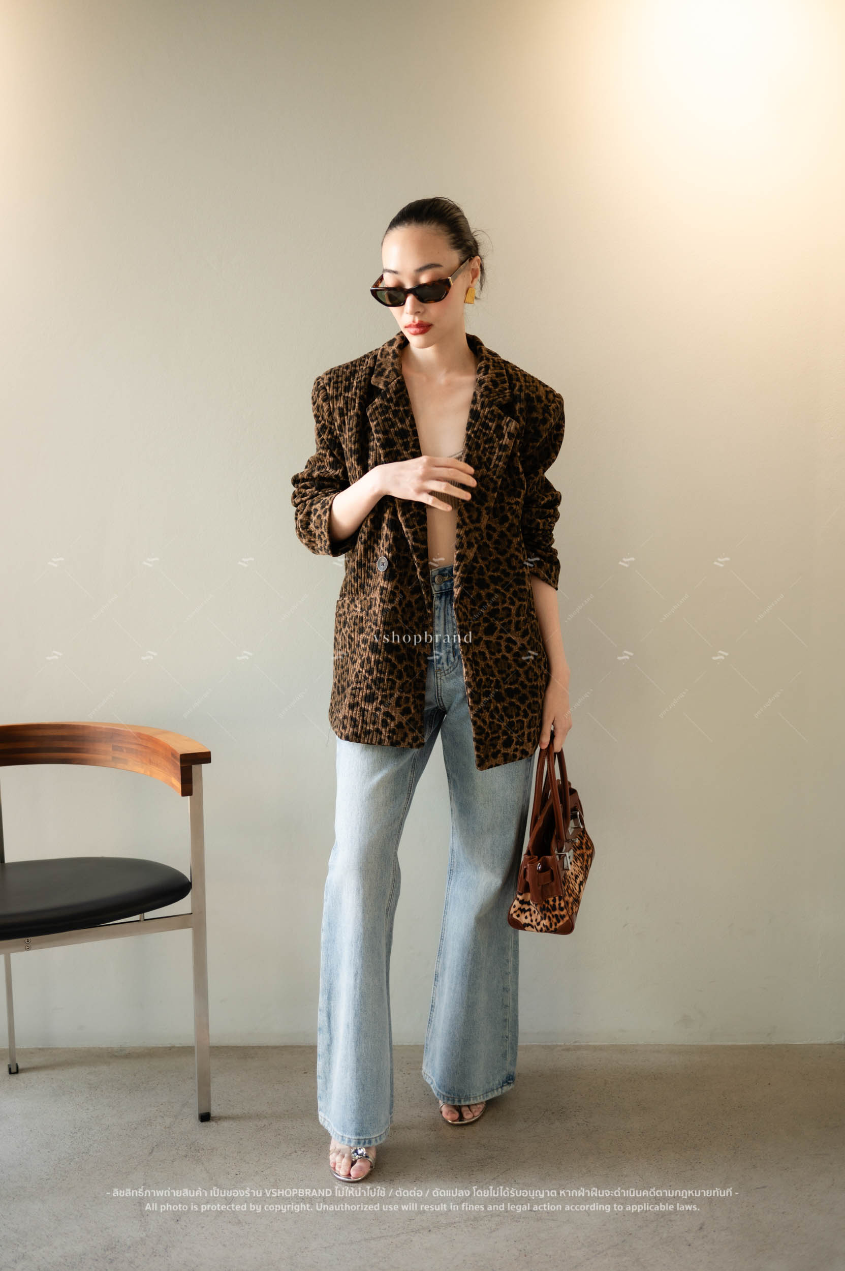 สูท Blazer แขนยาวลายเสือ