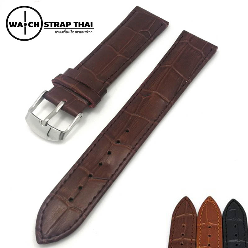 สายนาฬิกาหนังวัว ลายจระเข้ Cow hide with Crocodile Pattern Watch Strap Dark Brown 01 ขนาด 18 mm ,20mm,22mm