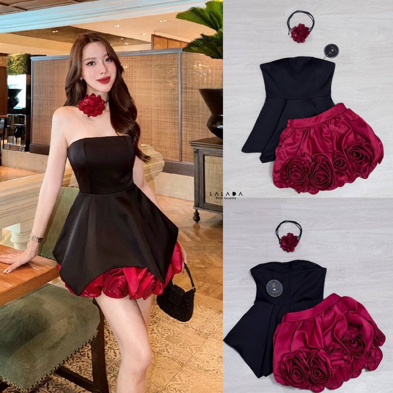 Set 3 ชิ้น น่ารักมากๆงาน rare item นะคะ เสื้อเกาะอกสีดำงานซิปหลังเสริมฟองน้ำ + กระโปรงทรงบอลลูนแต่งดอกไม้ 3D ด้านล่าง งานคุณภาพเกรดเอ งานจริงคือสวยมากค่ะ + โชคเกอร์ที่คอให้ลุคหรูหรา หวานซ่อนเปรี้ยว