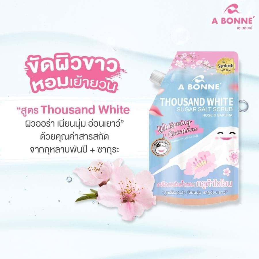 เอ บอนเน่ เกลือสครับน้ำหอม 350g A Bonne Salt Scrub 4 สูตร พีช / ซากุระ / แตงโม / มังคุด