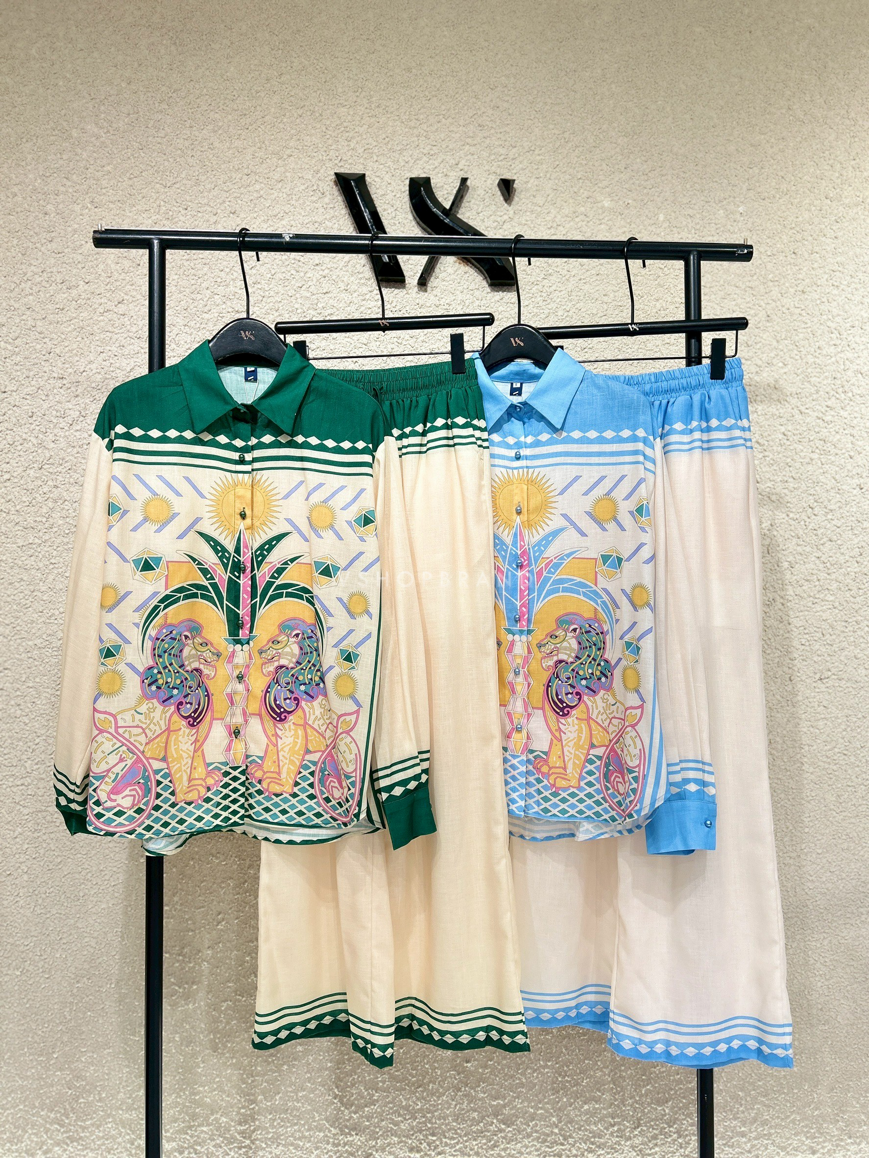 Set เชิ้ตแขนยาวทูโทนลายอียิปต์ + กางเกงขายาว