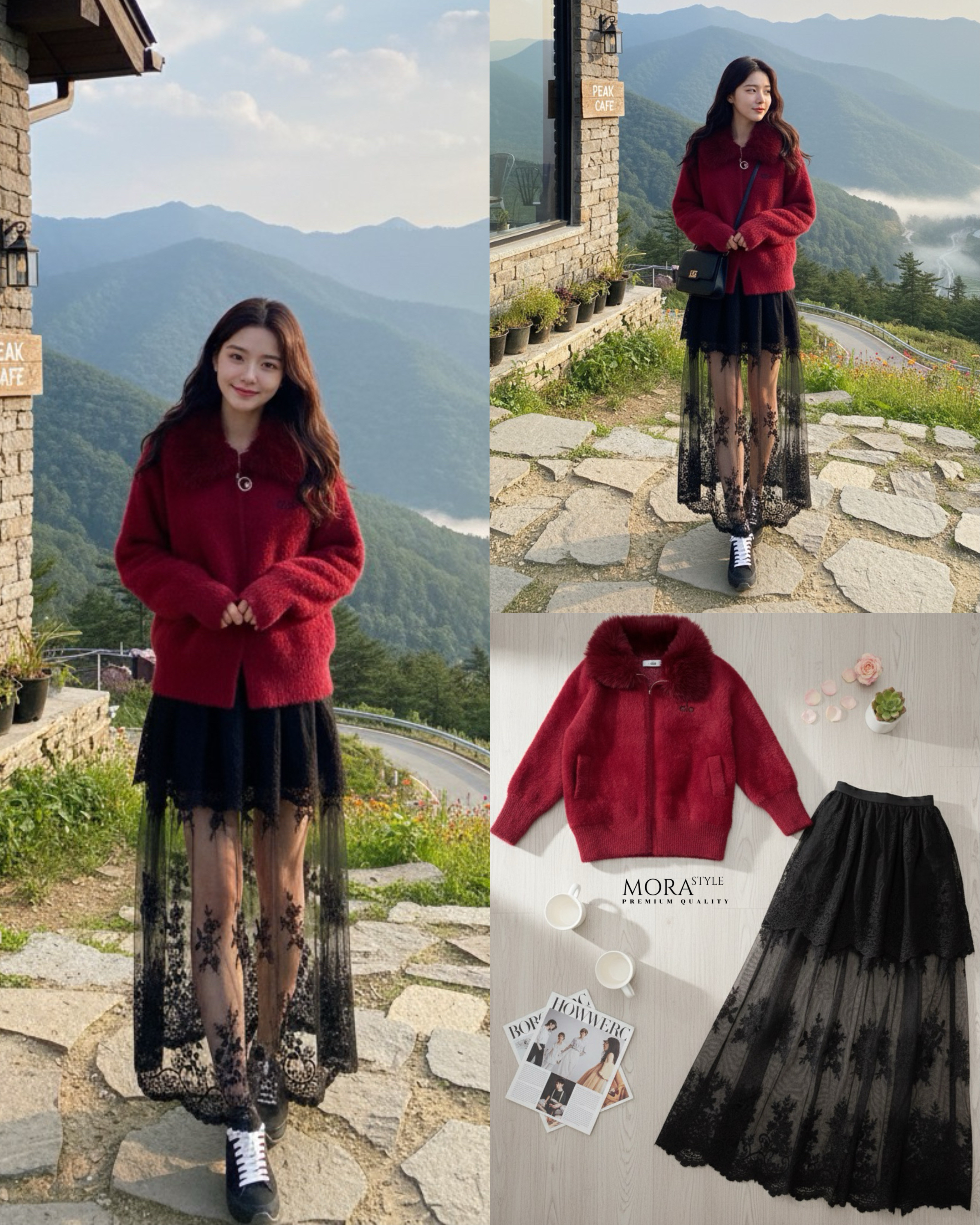 เซ็ต 2 ชิ้น เสื้อแขนยาวแต่งขนเฟอร์ช่วงคอ ขนฟูนุ่มงานสวย ผ้าใส่สบาย มาพร้อมกับกระโปรง แต่งซีทรูลูกไม้ 2 ชั้น งานสวยมากกก งานใส่สบาย