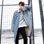 Denim Cotton Clothes Men's Long เสื้อยีนส์บุขนผู้ชายตัวยาวกันหนาวเกรดพรีเมี่ ยมแต่งซิปแขนเก๋ไม่ซ้ำใคร