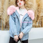 เสื้อยีนส์บุขนมีฮู้ดเฟอร์สีชมพู สีเทา เสื้อกันหนาว Denim กันหนาวเหมาะใส่อากาศเลขตัวเดียว