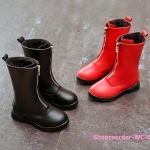 รองเท้ากันหนาวบูธยาวเด็ก บุกำมะหยี่ ซิปหน้า หนังเย็บPU หัวกลมพื้นกันลื่นยืดหยุ่นง่ายใส่สบายเท้า