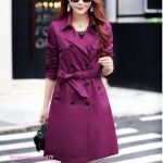 โค้ทเกาหลีทรงสลิมสามส่วน ปลายแขนและเอวแต่งแนวเข็มขัดกระดุมคู่หน้า