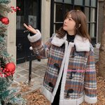 เสื้อโค้ทบิ๊กไซอกใหญ่สุด 54 นิ้ว ผ้ากำมะหยี่ลายสก๊อตเสื้อโค้ทไซส์ใหญ่แต่งปกคอตั้งสูงและเข็มขัด กระดุมคล้องแบบญี่ปุ่นบุขนหนาด้านในใส่กันหนาวติดลบ มาพร้อม 2 เฉดสีหลายไซให้เลือก