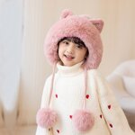 หมวกกันหนาวเด็กผู้ชายเด็กผู้หญิงหมวกขนเฟอร์ฟูฟู บุขนด้านในกำมะหยี่ใส่สบายไม่ระคายผิว หมวกครอบหูป้องกันลมเข้าช่วยให้อบอุ่นยิ่งขึ้น แต่งลูกตุ้ม พร้อมสายปรับขนาดหมวก มี 7 สี