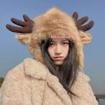 หมวกกันหนาวทรงเขากวางปิดหู หมวกกันหนาวใส่กันลม กันหิมะ มาพร้อม 4 เฉดสี