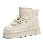 รองเท้าลุยหิมะพื้นสูงและหนา หนังวัวผสมหนังพียูเกรดพรีเมี่ยม บูทสั้นกันหนาวบุขนกำมะหยี่หนาด้านใน รองเท้าใส่เล่นสกี กันหนาว กันน้ำ กันลื่นได้ดี ให้ความอบอุ่นใส่ติดลบถึง -40 มี 2 สี ไซ 34 ถึง 40