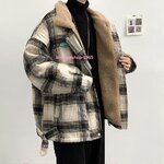 เสื้อโค้ทผู้ชายผ้าฝ้ายลายสก็อต พร้อมซับในกำมะหยี่หนาสำหรับกันหนาว กันลม กันหิมะ กันน้ำ แบบใส่หลวมๆ มาพร้อม 2 เฉดสี