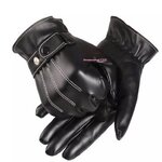 ถุงมือหนัง PU สีดำ ถุงมือกันหนาวใส่ได้ทั้งผู้ชายผู้หญิงแต่งลาย ซับในขนแกะหนา เหมาะสำหรับสภาพอากาศที่หนาวเย็นขนาดฟรีไซส์