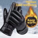 ถุงมือหนังสีดำถุงมือกันหนาวผู้ชายพร้อมทัชสกรีน ซับในขนแกะหนา เหมาะสำหรับสภาพอากาศที่หนาวเย็นขนาดฟรีไซส์
