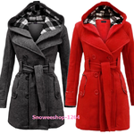 เสื้อโค้ทผู้หญิงสไตล์เกาหลี ฮู้ดถอดแยกได้พร้อมเข็มขัด ผ้าวูลพร้อมซับในเหมาะสำหรับอุณหภูมิเลขตัวเดียว มี 6 สี