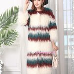 เสื้อขนสัตว์ตัวยาว โค้ทเฟอร์ขนแกะตัวยาวเสื้อโค้ทผู้หญิงแต่งสีสลับตัดเฉด แขนสามส่วนกระเป๋าข้าง ซับในหนาใส่กันหนาวติดลบได้