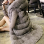 โค้ทเฟอร์สไตส์เสื้อกั๊กพร้อมฮู้ดซับในหนาสีน้ำตาลเทา รอบอก 33" - 38"