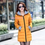 เสื้อโค้ทกันหนาวผ้าฝ้ายเคลือบสารสะท้อนหยดน้ำบุนวมหนา ทรงสลิมเข้ารูปสไตล์เกาหลี โค้ทดาวน์พร้อมหมวกฮู้ดแต่งชายแขนและซับในหมวกฮู้ดสีเทา ใส่กันหนาวติดลบ ลุยหิมะ มาพร้อม 9 เฉดสี หลายไซ