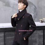 โค้ทผู้ชายผ้าวูลทอหนา โค้ทกันหนาวสำหรับผู้ชายแต่งปกคอดีไซน์ใหม่แบบผ้าพันคอ เสื้อโค้ทผู้ชายทรงแจ็คเก็ตกระดุมสองแถว ใส่กันหนาว กันลม กันหิมะได้ มี 3 สี