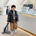 เสื้อแจ็คเก็ตดาวน์สำหรับเด็กสไตล์ยุโรป ทรงเบสิค หมวกฮู้ดถอดแยกได้ เสื้อกันหนาวใส่ติดลบ ใส่ลุยหิมะ กันน้ำ กันลม ได้ดี มีไซ 100 cm ถึง 150 cm