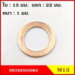 แหวนทองแดง M15 (จำนวน 1 วง) เบอร์พิเศษ รูใน 15 mm. วงนอก 22 mm. หนา 1 มม. Copper Ring Kit แหวนน้ำมัน ราคา