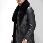 โค้ทกันหนาวผู้ชาย หนัง PU บุในกำมะหยี่หนาปกเฟอร์สีดำถอดแยกได้ อกใหญ่ถึง 52 นิ้ว