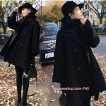 Over Coat สไตส์ยุโรปและอเมริกา พร้อมสายเข็มขัดสีดำกระดุม 2 แถว