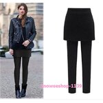 กางเกงเลคกิ้งกันหนาวสองชิ้นติดกัน บุหนากำมะหยี่ทรงกางเกงสะโพก สลิมเข้ารูปพร้อมกระโปรงตัวนอก กางเกงยืดหยุ่นได้ บิ๊กไซส์ใส่ได้