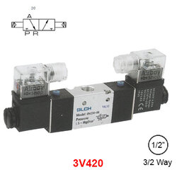 โซลินอยด์วาล์ว รุ่น 3V420-15 (Port 1/2") 3/2 Double Coil