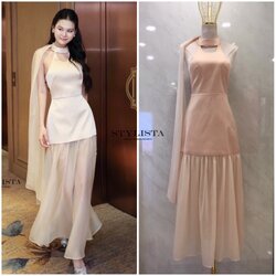 แม็กซี่เดรสออกงาน ต่อผ้าซรีทรูด้านล่าง มีผ้าคลุมไหล่ ใส่สวยมาก ใส่ได้หลายโอกาส จัดด่วนนนๆ ชุดสวยหมดเร็วนะคร๊า สั่งก่อนสวยก่อน