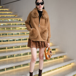 เสื้อกันหนาวขนเฟอร์แขนยาวปกขน