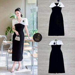 👗👗::Detail :: Maxi เดรสแขนกกุดสีดำ คอวี ดีเทลแต่งปกขาว ยาว คลุมหัวไหล่ ช่วงไหล่ และอก เสริมฟองน้ำมาอย่างดี ตัวเดรสเป็นทรงเข้ารูป แต่งผ่าหลังยาว มีชับใน ซิปหลัง มาพร้อมเข้มกลัดเพชรมรกตสีเขียว