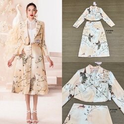 เซท 2 ชิ้น เสื้อเบเซอร์แขนยาวคอปก กระดุมหน้าเม็ดเดียว มาพร้อมกระโปรงยาว กระเป๋าหลอก งานสวยพิมพ์ลายอย่างเดียว ซิปหลัง มีซับในอย่างดี #เซททำงาน #ทำงานลายนก #เซทสูท #งานป้ายบีที #btstudio