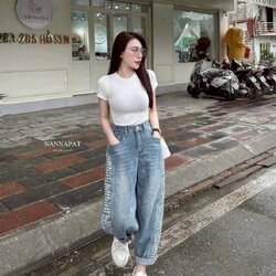 SET เสื้อยึดผ้านุ่มใส่สบาย + กางเกงยีนส์แท้ฟอกซีด-พิมพ์ลายอย่างจึ้ง สวยเท่