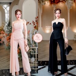 เซท 2 ชิ้น เสื้อเกาะอกเว้าวีตรงกลางเล็กน้อยปลายชายเฉียงแต่งระบายผ้าอัดพรีทพริ้ว ๆ ด้านข้าง อกเสริมฟองน้ำ ซิปหลัง มาพร้อมกางเกงขายาว งานสวยเนื้อผ้าดี มีซับในค่ะ