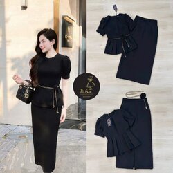 Set 2 ชิ้น สีดำคอกลม เสื้อแขนสั้น ดีเทลจับจีบช่วงแขนและชายเสื้อ (มีฟองน้ำเสริม ) แมทซ์กับกระโปรงยาว มีกระเป๋าใช้งานได้จริงทั้ง 2 ข้าง มีซิปหลังซ่อน ชับใน ผ่าหลัง มาพร้อมเข็มขัด ใส่แมทส์กันสวย ลัคชูสุดๆ ห้ามพลาดนะคะ