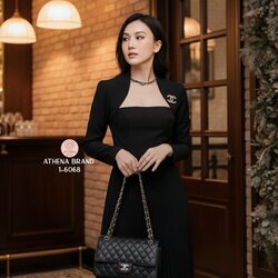 Tag 🔖 :Athena (อธีน่า) Brand Detail :: Dress+เข็มกลัด เดรสทรงสูทแขนยาวดีไซน์สวยเก๋ ตัวเดรสแต่งจีบอัดพลีท แมตช์มาคู่กับเข็มกลัดสีทองสวยหรูโดดเด่น งานมีซับใน สวมใส่แบบซิปด้านหลัง