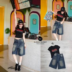 Tag : ❥𝐀𝐋𝐈𝐍𝐃𝐀 Code : #LE08291 Detail : ชุดเซ็ทเสื้อยืดแขนสั้นสกรีนลาย polka dot สุดฮิต มาพร้อมกับกางเกงยีนส์ฟอกขาสามส่วน ทรงสวยมาก เนื้อผ้าดีมาก สีฟอกเฟดอย่างสวย