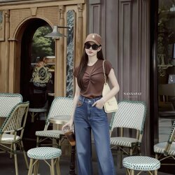 🎗 TAG :: NANNAPAT (NP) เซท 3 ชิ้น เสื้อผ้ายืดนุ่มมา + กับกางเกงยีนส์แท้ฟอก เอวสับ +หมวก