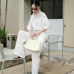 Set เชิ้ตแขนยาวคอปกปักเลื่อมลายดอก+กางเกงขายาว