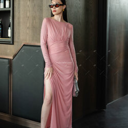 Maxi เดรสจับจีบหน้า แขนติดเพชรเม็ดเล็ก