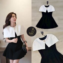 เดรสแขนกุดสีดำ แต่งดีเทลสไตย์เสื้อคลุมและติดอ่ะไหล่สีทองติดกะชุด ตีตะเข็บหน้าและหลัง อกเสริมฟองน้ำ ชายกระโปรงจับจีบบานออก ซิปหลังช่อน มีชับในตัว สวยหรู ดูแพง สุดๆ ห้ามพลาดนะคะ